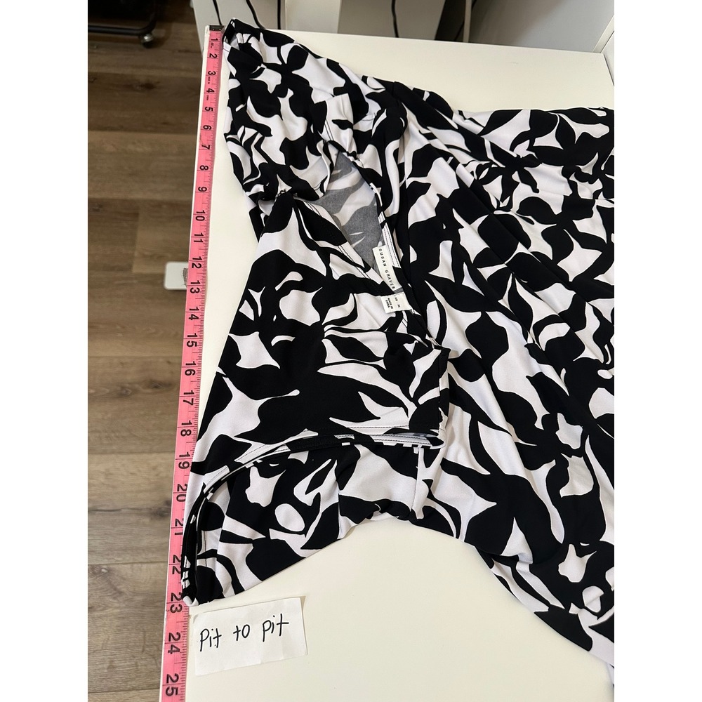 Susan Graver Womens XL Black White Abstract Floral Faux Wrap Ruched Sheath Dress - Picture 8 of 12